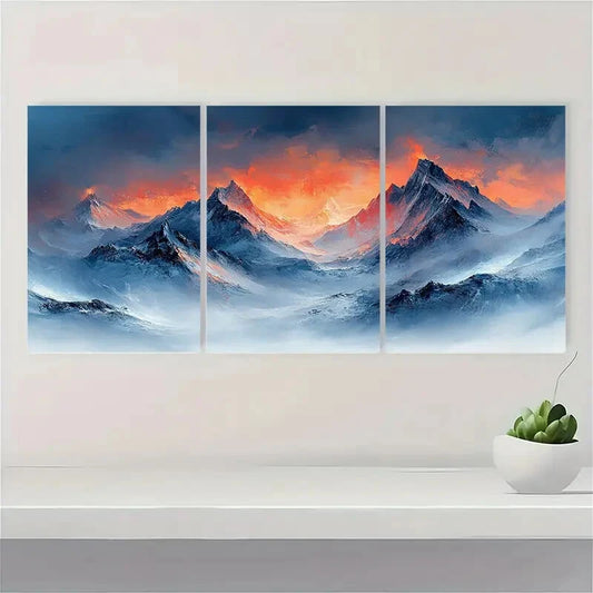 3pcs Blush and Black Mountain Landscape Metal Print Ready to Hang Art