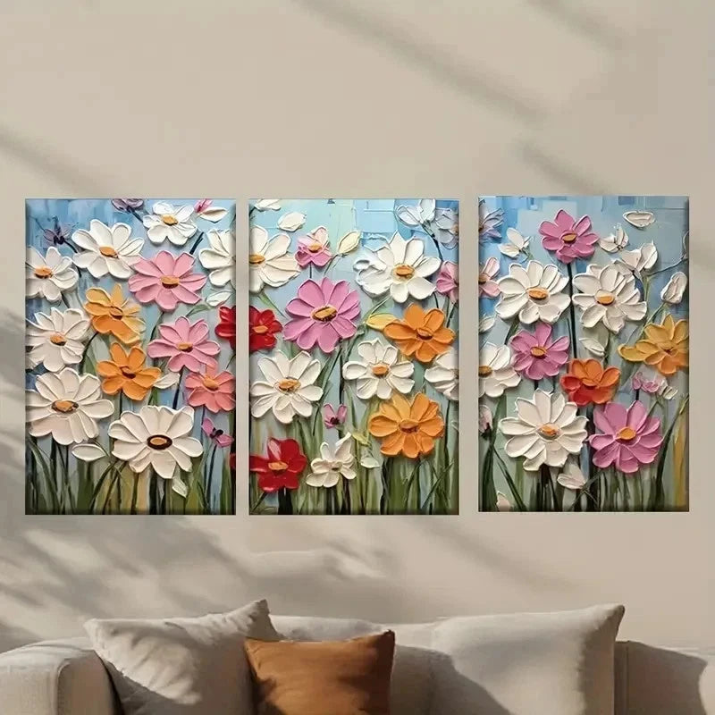 3pcs White Pink & Yellow Flowers Wall Art Set Canvas Framed 40x60cm - High Quality Print 100% Australian Made Wall Canvas Ready to Hang