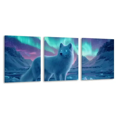 3pcs White Fox with Glowing Blue Eyes   Wall Art Set Canvas Framed 60x90cm - High Quality Print 100% Australian Made Wall Canvas Ready to Hang