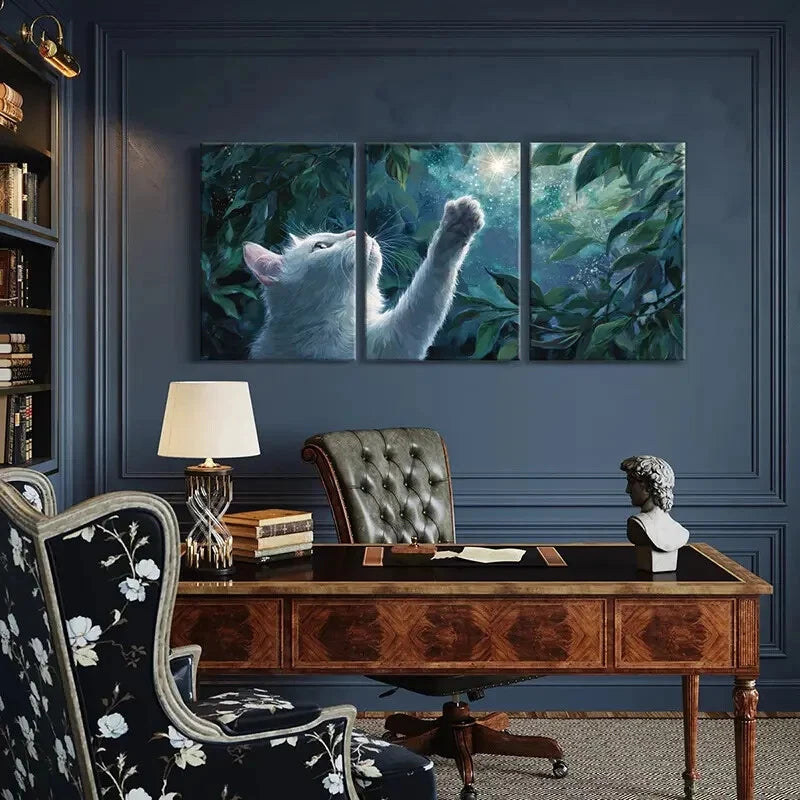 3pcs Mystical Fantasy Night Sky & Green Leaves Metal Print Ready to Hang Art