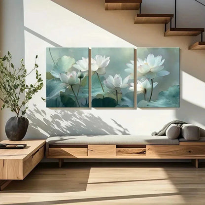3pcs Elegant for Serene Water Lotus Blossoms Metal Print Ready to Hang Art