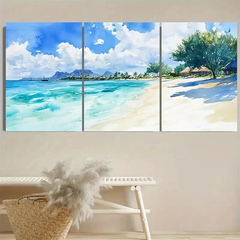 3pcs Vibrant Trou aux Biches, Mauritius Vacation Metal Print Ready to Hang Art