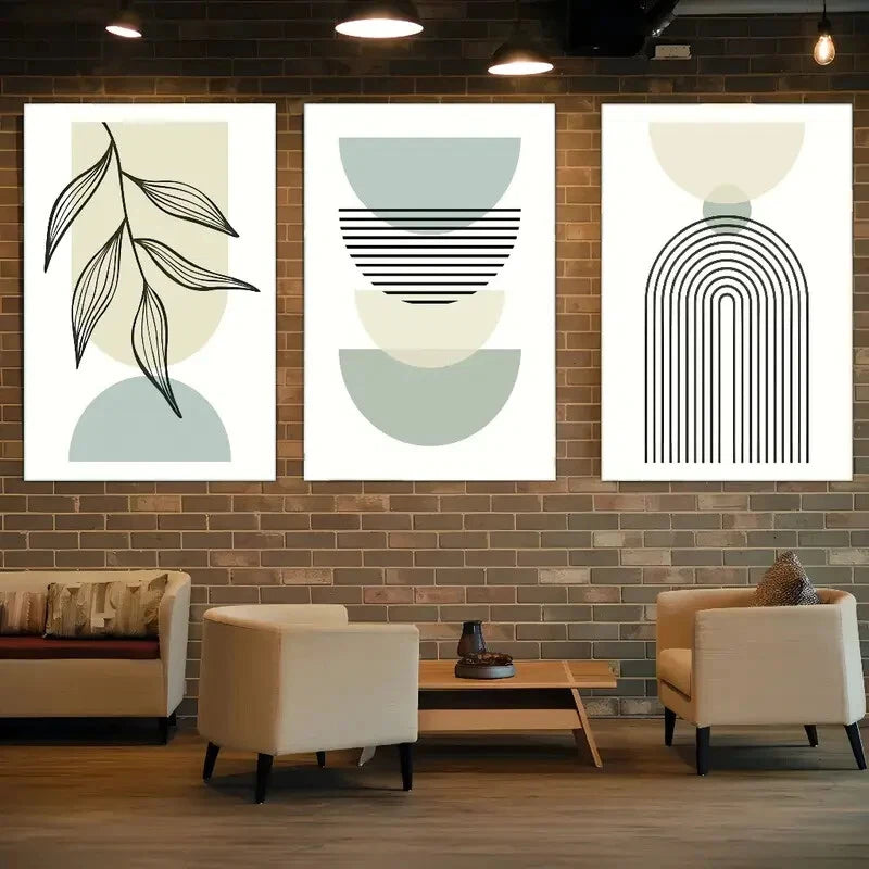 3pcs Geometric Lines Leaves Abstract Plants Boho Metal Print Ready to Hang Art