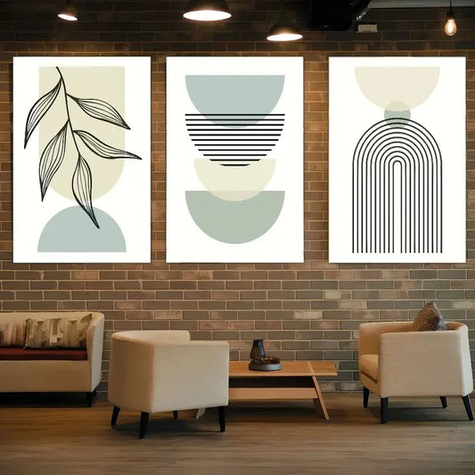 3pcs Geometric Lines Leaves Abstract Plants Boho Metal Print Ready to Hang Art
