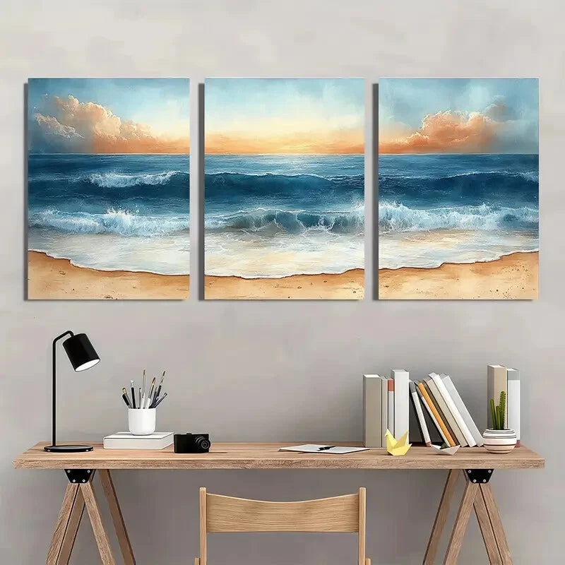 3pcs Ocean Beach Sunset Seascape Scenery Metal Print Ready to Hang Art