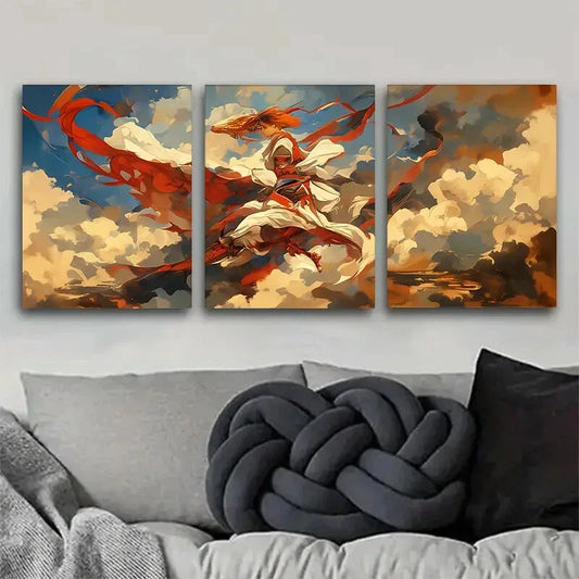 3pcs Epic Skyborne Fighter with Flowing Perfect Wall Art Set Canvas Framed 40x60cm - High Quality Print 100% Australian Made Wall Canvas Ready to Hang