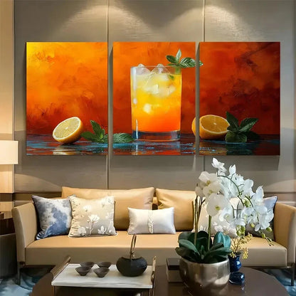 3pcs Aesthetic Vibrant Lemon Cocktail Metal Print Ready to Hang Art