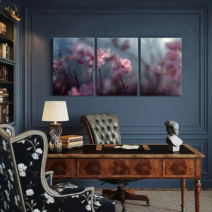 3pcs Floral Design Soft Pink Blossoms Dreamy Metal Print Ready to Hang Art