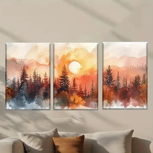 3pcs Landscape with Trees and Sunset Wall Art Set Canvas Framed 40x60cm - High Quality Print 100% Australian Made Wall Canvas Ready to Hang