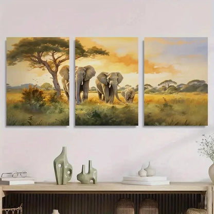 3pcs Majestic Elephants Nature Wildlife Wall Art Set Canvas Framed 40x60cm - High Quality Print 100% Australian Made Wall Canvas Ready to Hang