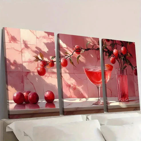 3pcs A Drink in Pink Fine Art Print E Wall Art Set Canvas Unframed - High Quality Print 100% Australian Made Wall Canvas