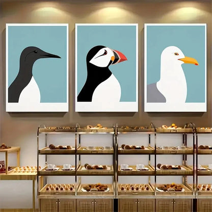 3pcs Seagull Puffin Guillemot Wall Art Metal Print Ready to Hang Art