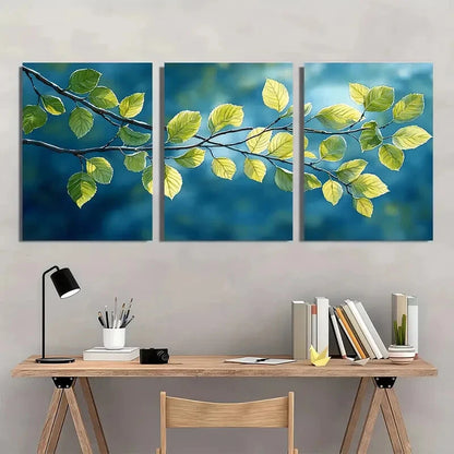 3pcs Green Leaves Spring Birch Watercolor Nature Metal Print Ready to Hang Art