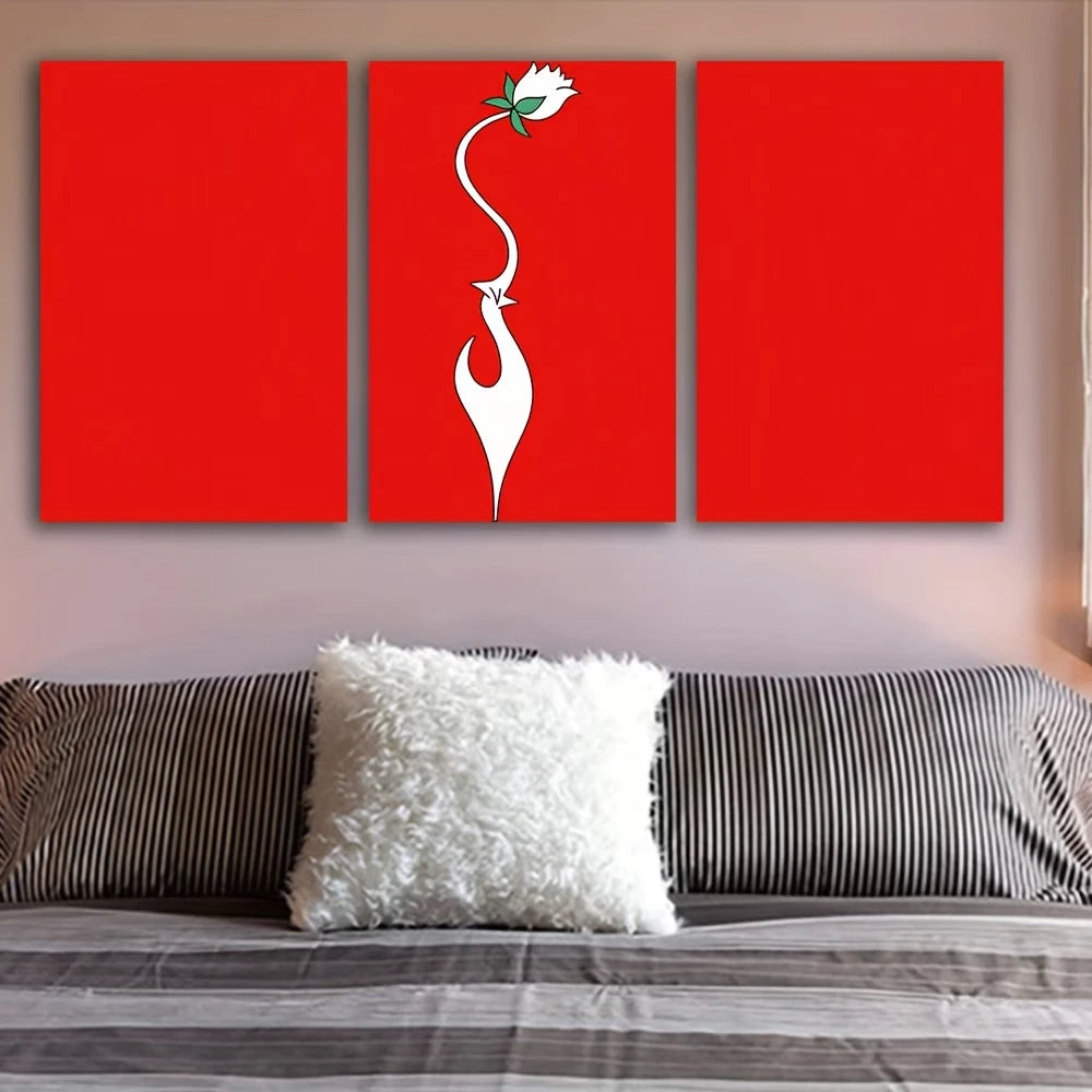 3pcs White Flowers on a Red Background Wall Art Set Canvas Framed 40x60cm - High Quality Print 100% Australian Made Wall Canvas Ready to Hang