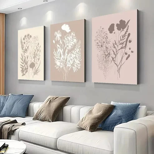 3pcs Abstract Wildflower Floral Botanical Art Canvas Framed 60x90 cm - High Quality Print 100% Australian Made Wall Canvas Ready to Hang