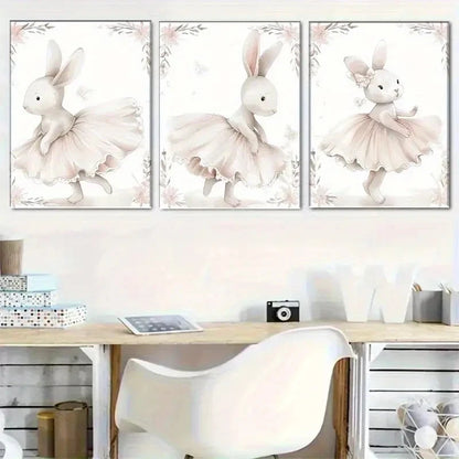 3pcs Adorable Ballet Rabbit Cute Rabbit Dancer Metal Print Ready to Hang Art