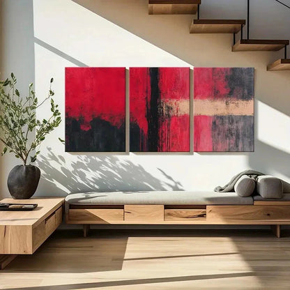 3pcs Abstract Art Red Black White Geometric Design Metal Print Ready to Hang Art