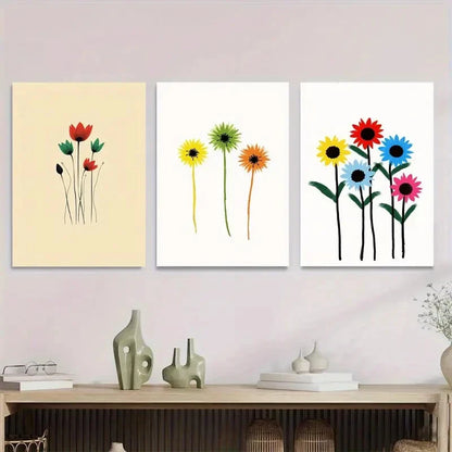 3pcs Modern Floral Vibrant Colorful Flower Wall Art Set Canvas Framed 40x60cm - High Quality Print 100% Australian Made Wall Canvas Ready to Hang
