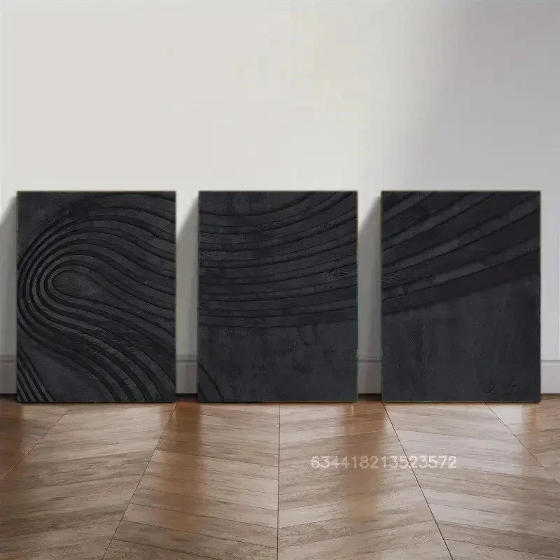 3pcs Black Wood Texture Art Wall Decor Metal Print Ready to Hang Art