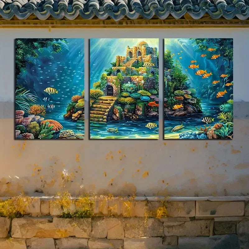 3pcs Vibrant Underwater World Theme Design Metal Print Ready to Hang Art