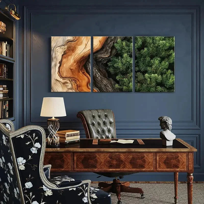 3pcs Wood Texture Pine Branches Natural Beauty Metal Print Ready to Hang Art