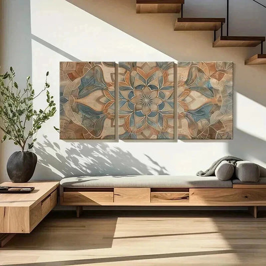 3pcs Abstract Floral Symmetrical Geometric Metal Print Ready to Hang Art