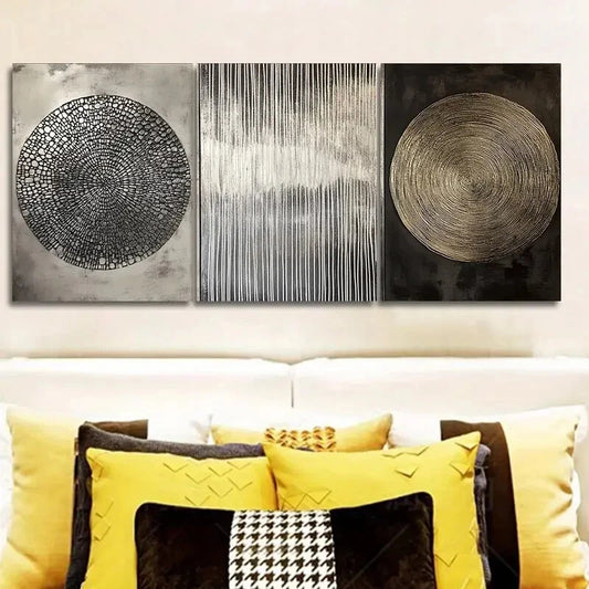 3pcs Abstract Metallic & Geometric Designs Metal Print Ready to Hang Art