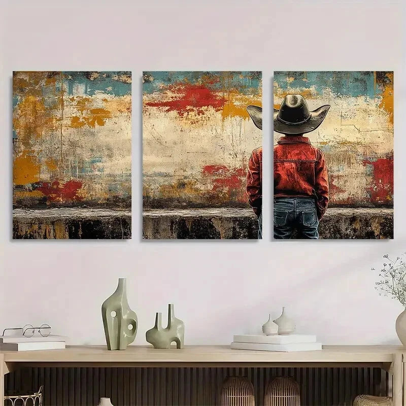 3pcs Rustic Bohemian Cowboy Vintage Farmhouse Metal Print Ready to Hang Art