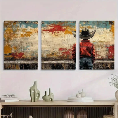 3pcs Rustic Bohemian Cowboy Vintage Farmhouse Metal Print Ready to Hang Art