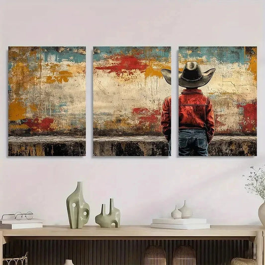 3pcs Rustic Bohemian Cowboy Vintage Farmhouse Metal Print Ready to Hang Art