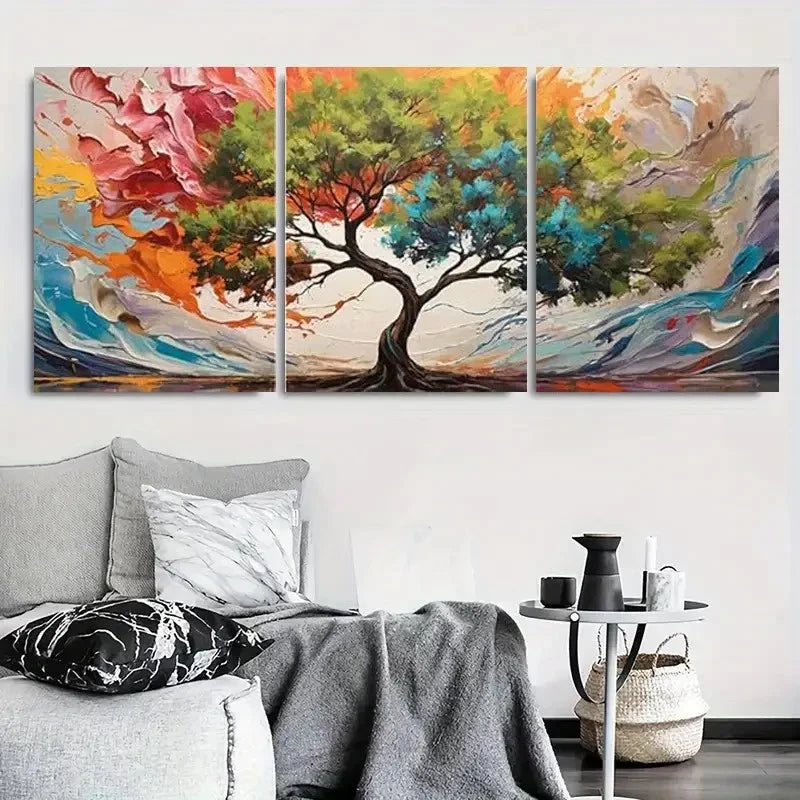 3pcs Vibrant Abstract Colorful Tree Wall Art Set Canvas Framed 60x90cm - High Quality Print 100% Australian Made Wall Canvas Ready to Hang