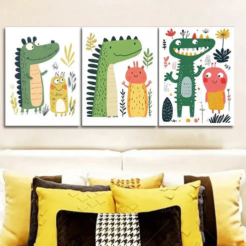 3pcs Dinosaurs and Monsters Wall Art Set Canvas Unframed - High Quality Print 100% Australian Made Wall Canvas - Bella Home Decor