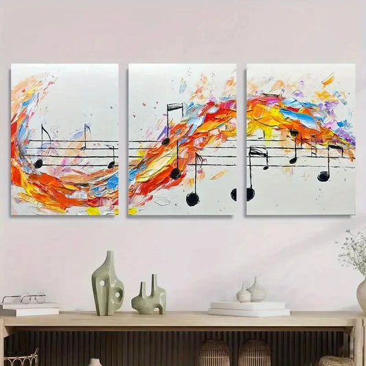 3pcs Vibrant Music Notes Abstract Colorful Metal Print Ready to Hang Art