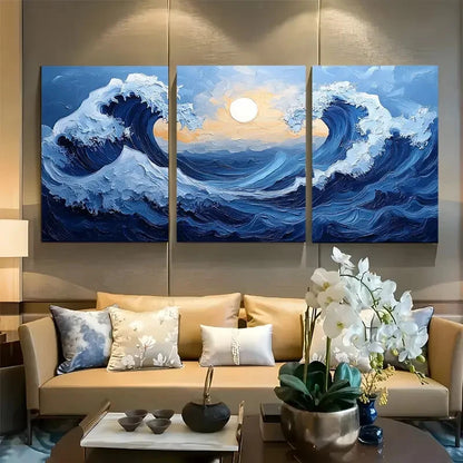 3pcs Yasuragi Japanese Wave with Kanji for Peace Metal Print Ready to Hang Art