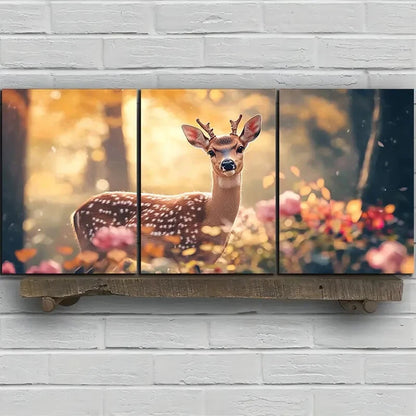 3pcs Deer Under the Sun Flowers Metal Print Ready to Hang Art