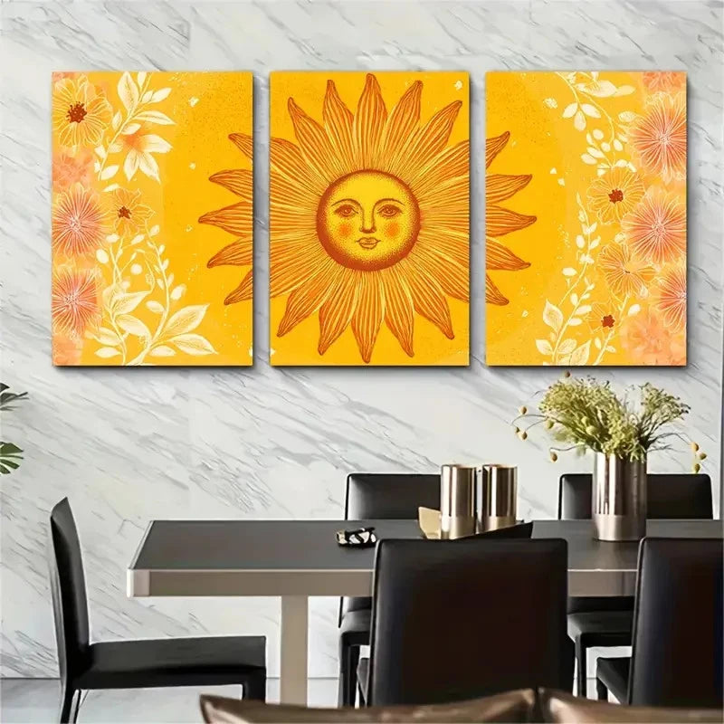3pcs Abstract Here Comes The Sun Décor Perfect Wall Art Set Canvas Framed 40x60cm - High Quality Print 100% Australian Made Wall Canvas Ready to Hang