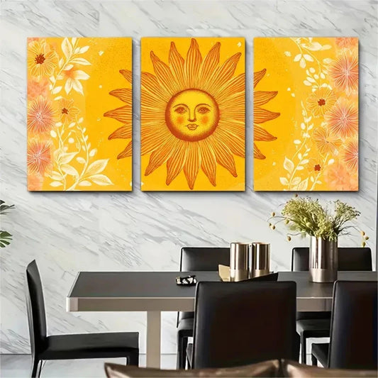 3pcs Abstract Here Comes The Sun Décor Perfect Wall Art Set Canvas Framed 40x60cm - High Quality Print 100% Australian Made Wall Canvas Ready to Hang