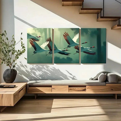 3pcs Artistic Crane Flight Abstract Nature Scene Metal Print Ready to Hang Art