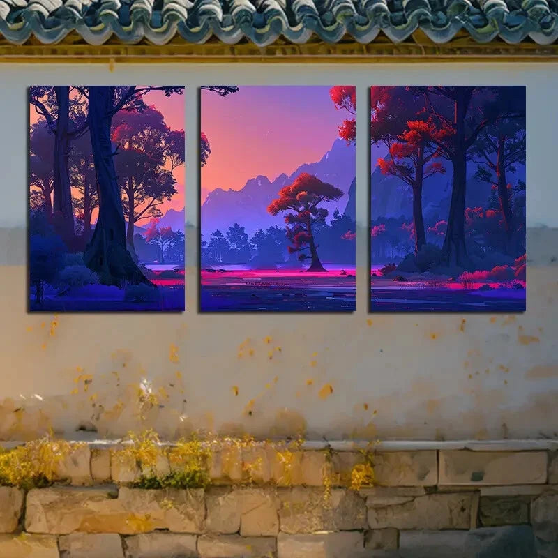 3pcs Ethereal Midnight Forest Series Metal Print Ready to Hang Art