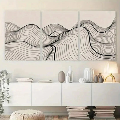 3pcs Abstract Black & White Wave Metal Print Ready to Hang Art