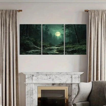 3pcs Moonlit Forest Stream Nature Landscape Metal Print Ready to Hang Art