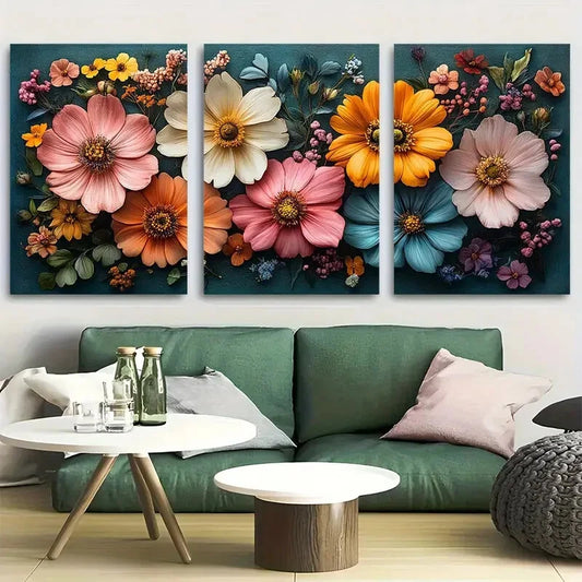 3pcs Rustic Cottagecore Elegant Floral Vases Metal Print Ready to Hang Art