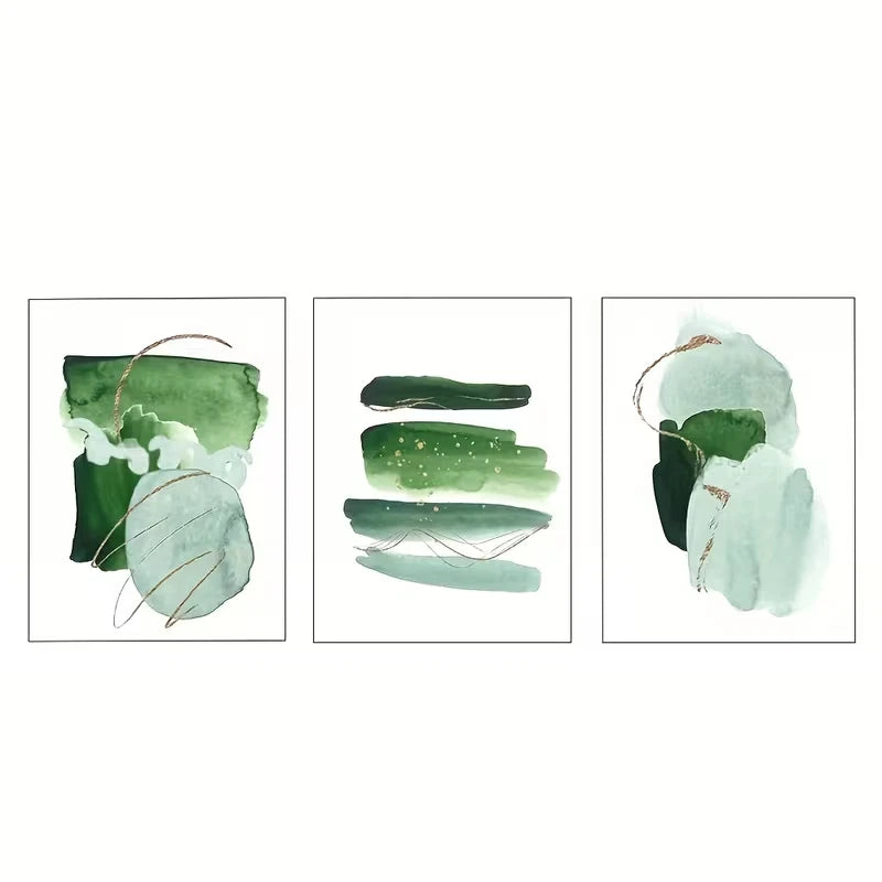 3pcs Green Abstract Watercolor Shape Wall Art Set Canvas Framed 40x60cm - High Quality Print 100% Australian Made Wall Canvas Ready to Hang