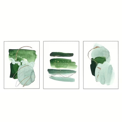 3pcs Green Abstract Watercolor Shape Wall Art Set Canvas Framed 40x60cm - High Quality Print 100% Australian Made Wall Canvas Ready to Hang