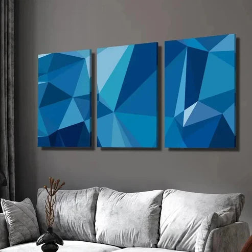 3pcs Blue and White Abstract Geometric  Wall Art Set Canvas Unframed - High Quality Print 100% Australian Made Wall Canvas