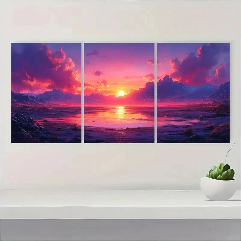 3pcs Vibrant Serene Mountain Landscape Scene Metal Print Ready to Hang Art