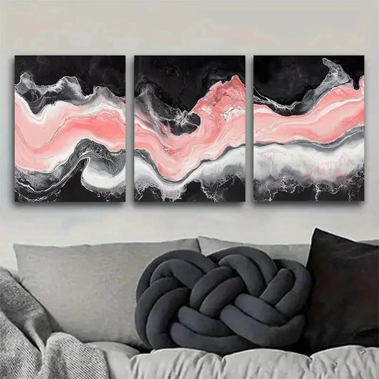 3pcs Portrait Orientation Of Black Pink And White Metal Print Ready to Hang Art