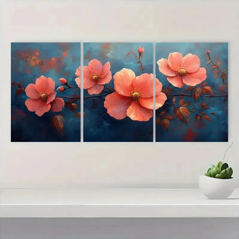3pcs Elegant Pink Rose Flower Design Metal Print Ready to Hang Art