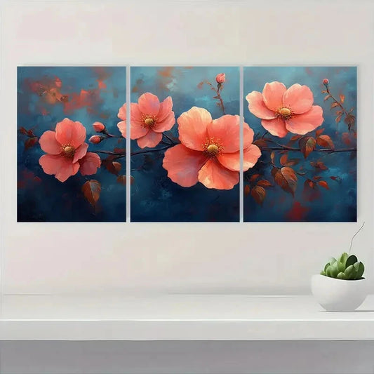 3pcs Elegant Pink Rose Flower Design Metal Print Ready to Hang Art