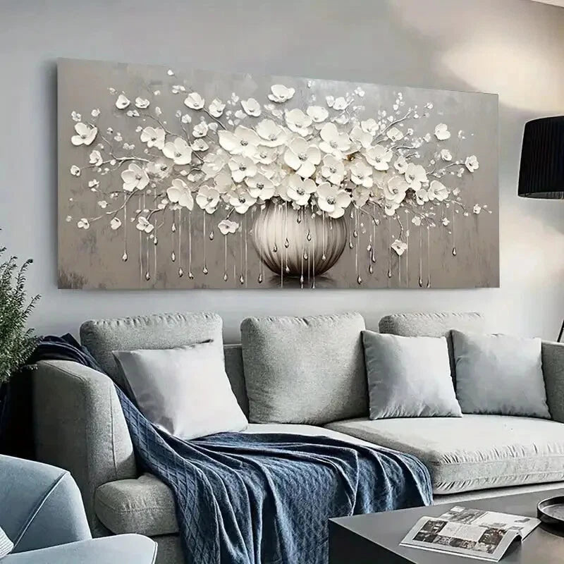 Elegant White Flower Vase wall canvas office home room framed 120x60cm